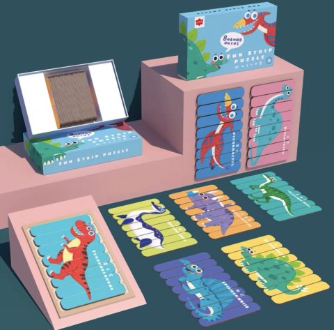 Puzzle Patyczki Drewniane Dinozaury Montessori – 32 el., Dwustronne, JH-TOY Puzzle Patyczki Drewniane Dinozaury Montessori – 32 el., Dwustronne, JH-TOY