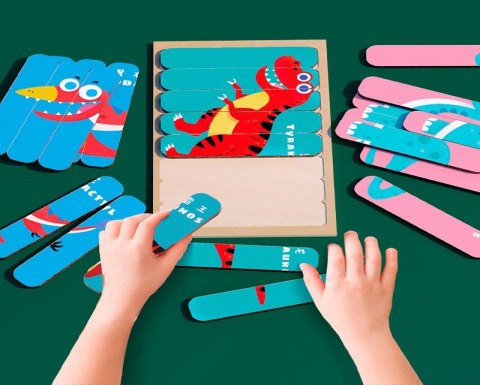 Puzzle Patyczki Drewniane Dinozaury Montessori – 32 el., Dwustronne, JH-TOY Puzzle Patyczki Drewniane Dinozaury Montessori – 32 el., Dwustronne, JH-TOY