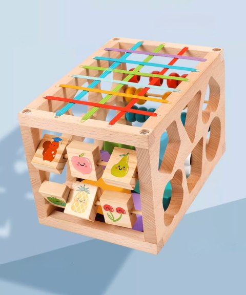 Drewniany Sorter Montessori – 12 Klocków i Elastyczna Kostka dla Dzieci Drewniany Sorter Montessori – 12 Klocków i Elastyczna Kostka dla Dzieci