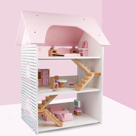 Duży Drewniany Domek dla Lalek 3 piętra + Meble Duży Drewniany Domek dla Lalek 3 piętra + Meble