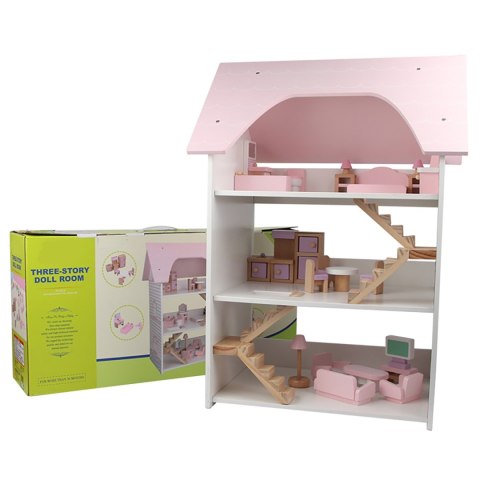 Duży Drewniany Domek dla Lalek 3 piętra + Meble Duży Drewniany Domek dla Lalek 3 piętra + Meble