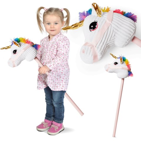 Pluszowa Głowa Konia Jednorożca na Kiju Hobby Horse - Biała Pluszowa Głowa Konia Jednorożca na Kiju Hobby Horse - Biała