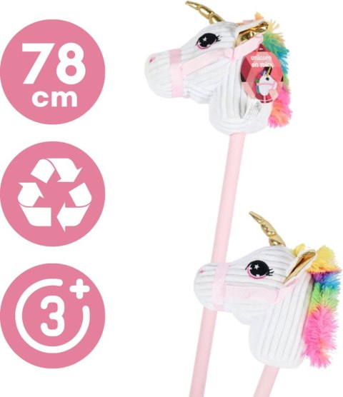 Pluszowa Głowa Konia Jednorożca na Kiju Hobby Horse - Biała Pluszowa Głowa Konia Jednorożca na Kiju Hobby Horse - Biała