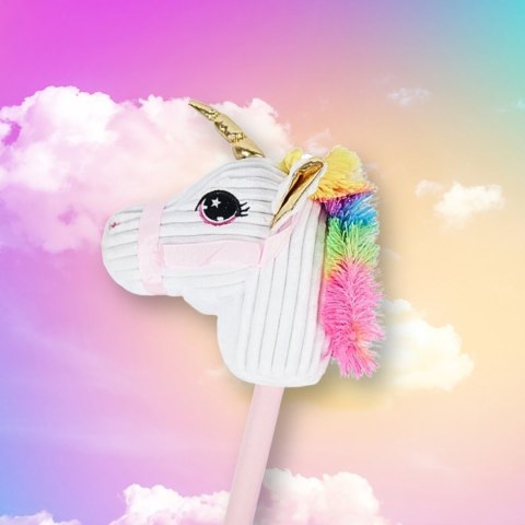 Pluszowa Głowa Konia Jednorożca na Kiju Hobby Horse - Biała Pluszowa Głowa Konia Jednorożca na Kiju Hobby Horse - Biała