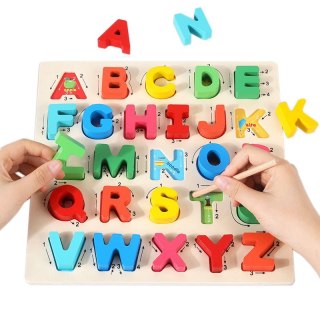 Puzzle Drewniane Alfabet Z Tablicą I Instrukcją Pisania Liter JHTOY