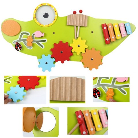 Drewniana Tablica Manipulacyjna Montessori Krokodyl Cymbałki i Labirynt Drewniana Tablica Manipulacyjna Montessori Krokodyl Cymbałki i Labirynt
