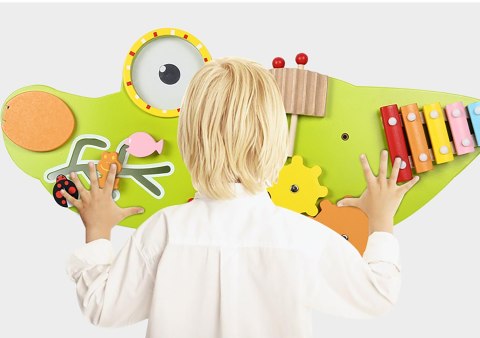 Drewniana Tablica Manipulacyjna Montessori Krokodyl Cymbałki i Labirynt Drewniana Tablica Manipulacyjna Montessori Krokodyl Cymbałki i Labirynt
