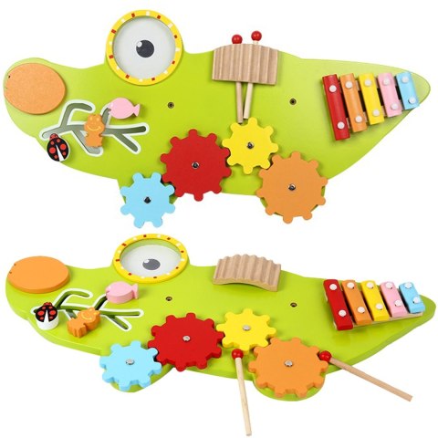 Drewniana Tablica Manipulacyjna Montessori Krokodyl Cymbałki i Labirynt Drewniana Tablica Manipulacyjna Montessori Krokodyl Cymbałki i Labirynt