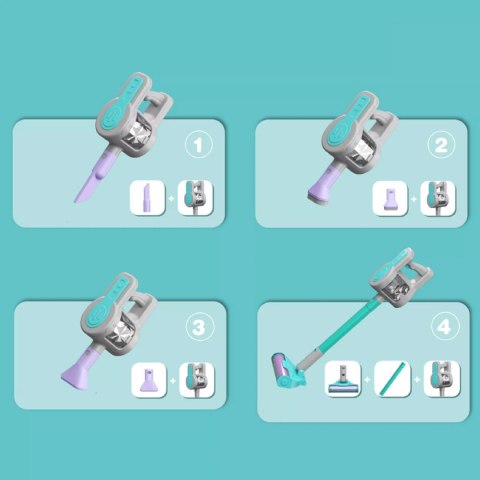 Odkurzacz Dla Dzieci Z Dźwiękiem + Stacja 4 Końcówki 52cm