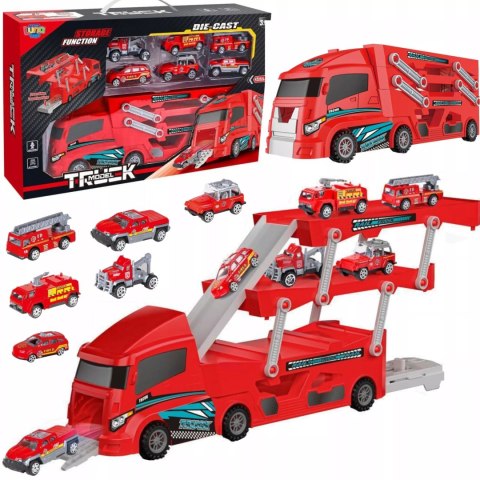 Transporter Straż Pożarna Laweta, Garaż, Rampa 6 Metalowych Autek 3+