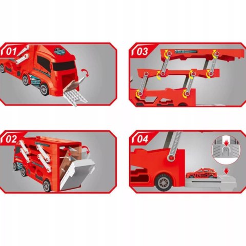 Transporter Straż Pożarna Laweta, Garaż, Rampa 6 Metalowych Autek 3+