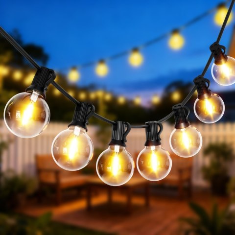 Girlanda ogrodowa LED 15m 25 żarówek E12 2700K IP44 9 trybów