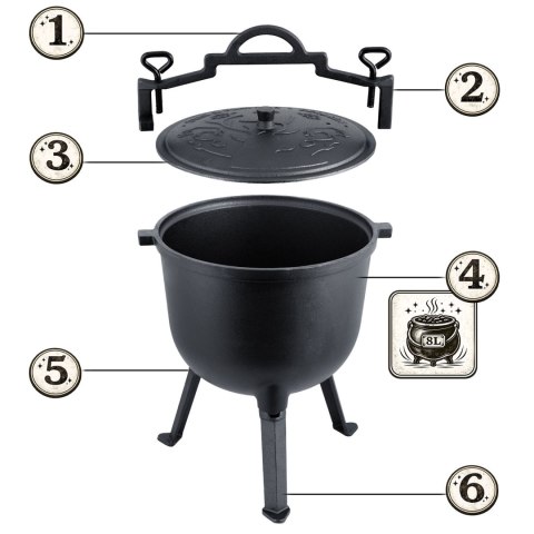 Kociołek Żeliwny 8L Garnek Myśliwski, Pieczonki Na Ognisko + Przepisy