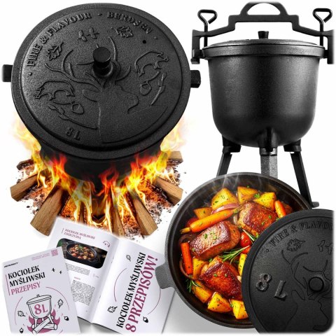 Kociołek Żeliwny 8L Garnek Myśliwski, Pieczonki Na Ognisko + Przepisy