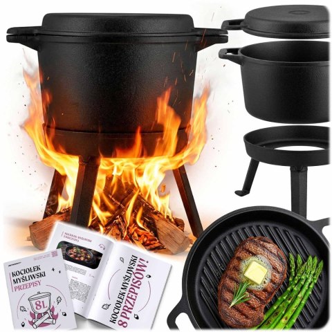 Kociołek żeliwny 8L garnek z patelnią grill na ognisko przepisy
