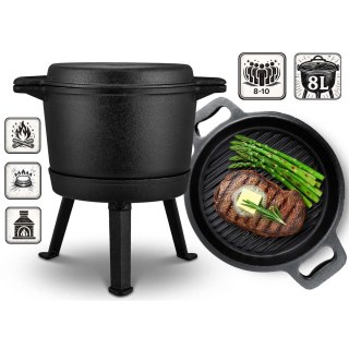 Kociołek żeliwny 8L garnek z patelnią grill na ognisko przepisy