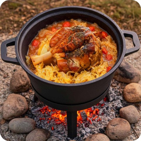 Kociołek żeliwny 8L garnek z patelnią grill na ognisko przepisy