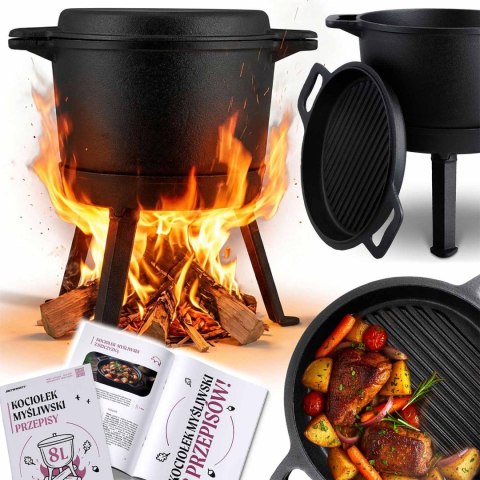 Kociołek żeliwny 8L garnek z patelnią grill na ognisko przepisy