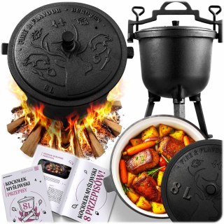 Kociołek żeliwny emaliowany 8L garnek na ognisko grill przepisy