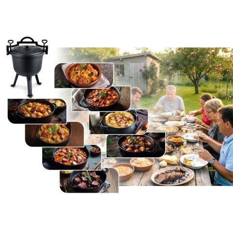 Kociołek żeliwny emaliowany 8L garnek na ognisko grill przepisy