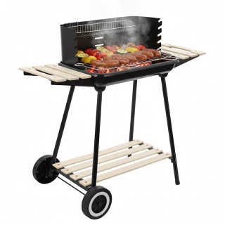 Grill Węglowy Ogrodowy Na Kółkach z Półkami Regulacja Rusztu Rożen