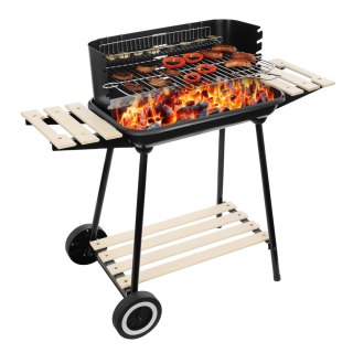 Grill Węglowy Ogrodowy Na Kółkach z Półkami Regulacja Rusztu Rożen
