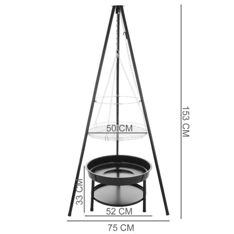 Grill Ogniskowy Trójnóg 50 cm Ruszt Wiszący Regulacja 2w1