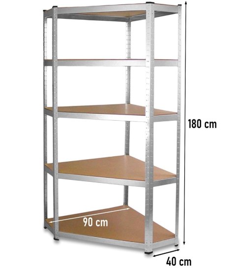 Regał Narożny Garażowy Warsztatowy180x90x40 875kg 5 Półek MDF
