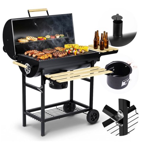 Grill Węglowy Beczkowy Berdsen XXL Komin Termometr Półki Popielnik