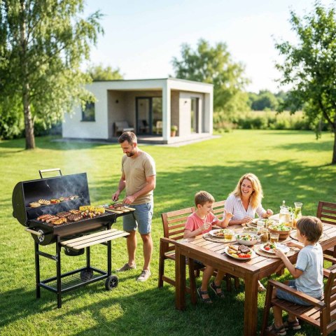 Grill Węglowy Beczkowy Berdsen XXL Komin Termometr Półki Popielnik