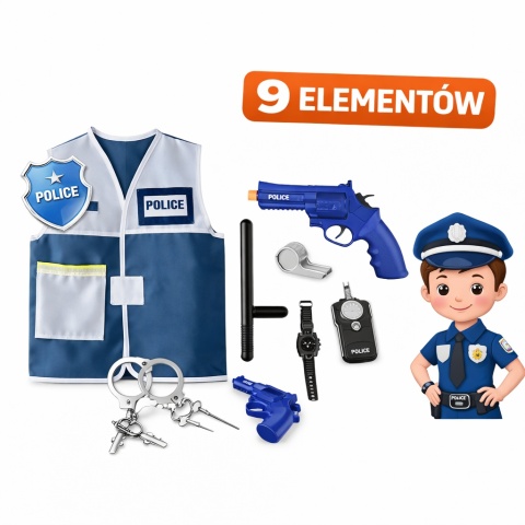 Zestaw Policjanta dla Dzieci Strój Kamizelka Akcesoria