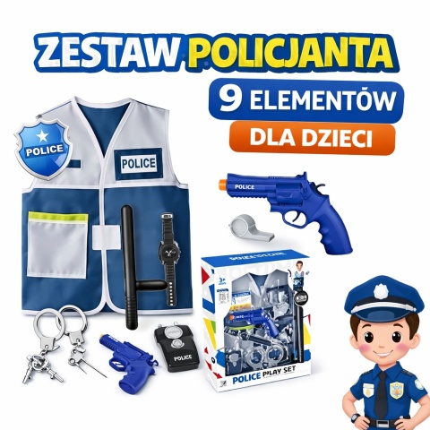 Zestaw Policjanta dla Dzieci Strój Kamizelka Akcesoria