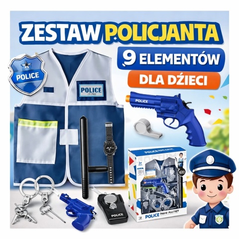 Zestaw Policjanta dla Dzieci Strój Kamizelka Akcesoria