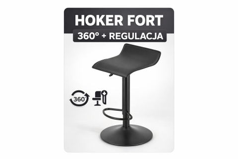 Hoker Obrotowy 63-84 cm OSKAR FORT Ekoskóra Czarny Loft