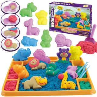Piasek kinetyczny WOOPIE ZOO zestaw XL stolik 1,2kg foremki akcesoria