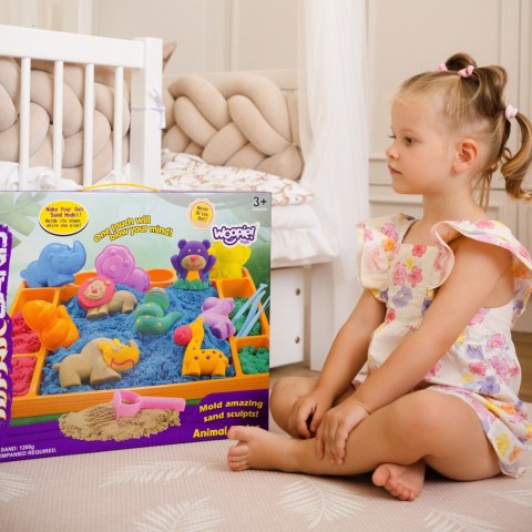 Piasek kinetyczny WOOPIE ZOO zestaw XL stolik 1,2kg foremki akcesoria