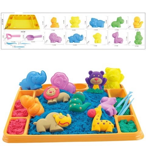 Piasek kinetyczny WOOPIE ZOO zestaw XL stolik 1,2kg foremki akcesoria