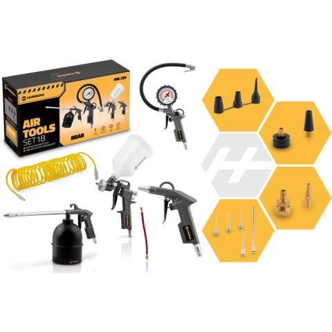 Zestaw Narzędzi Pneumatycznych 18w1 Humberg Do Kompresora Wąż Pistolety