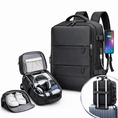 Plecak do Samolotu 40x30x20 Kabinowy USB Na Laptop 14"