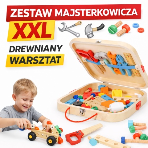Zestaw Majsterkowicza XXL Drewniany Warsztat Skrzynka Narzędzia