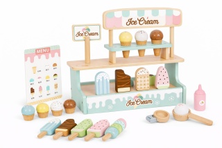 WOOPIE GREEN Drewniana Lodziarnia Sklepik Zestaw z Lodami Stragan 16 EL