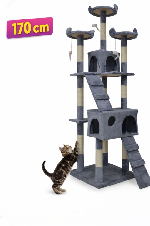 Drapak Dla Kota 170cm Duży Drzewko Domek Sizal Platformy Szary