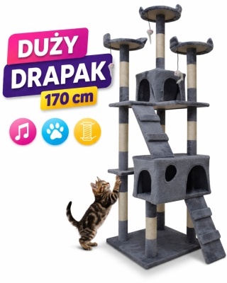 Drapak Dla Kota 170cm Duży Drzewko Domek Sizal Platformy Szary