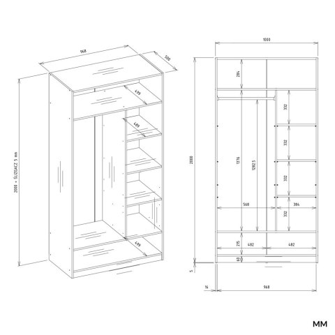 Garderoba modułowa OPENO biała 100x50x200 cm 6 półek drążek na ubrania