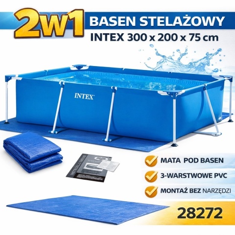 Basen Ogrodowy INTEX 300x200x75 2w1 Mata PVC Stelażowy 28272
