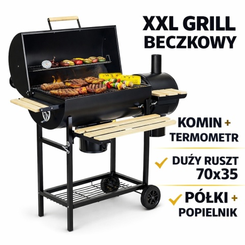 Grill Węglowy Beczkowy Berdsen XXL Komin Termometr Półki Popielnik
