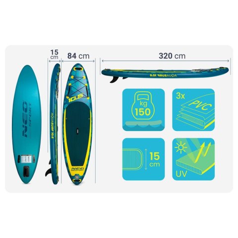 Deska SUP pompowana 320 x 84 x 15 cm Aquasurf paddle board zestaw 140 kg