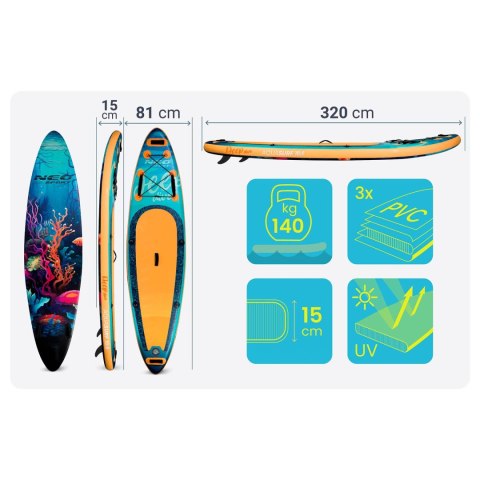 Deska SUP Aquasurf 320 cm pompowana zestaw wiosło plecak leash