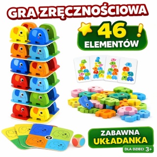 Gra Słonik na Słoniku WOOPIE 46el Drewniana Jenga Zręcznościowa