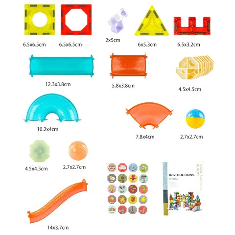 Klocki Magnetyczne RicoKids Kulodrom Świecący 111 Elementów – Tor Kulkowy
